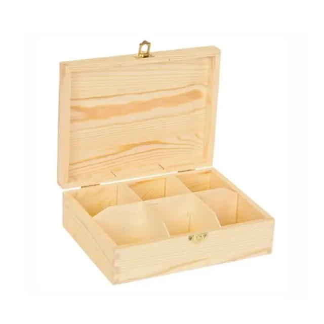 Workshops Houtbranden theedoos 6 vaks hout 21 cm grenen