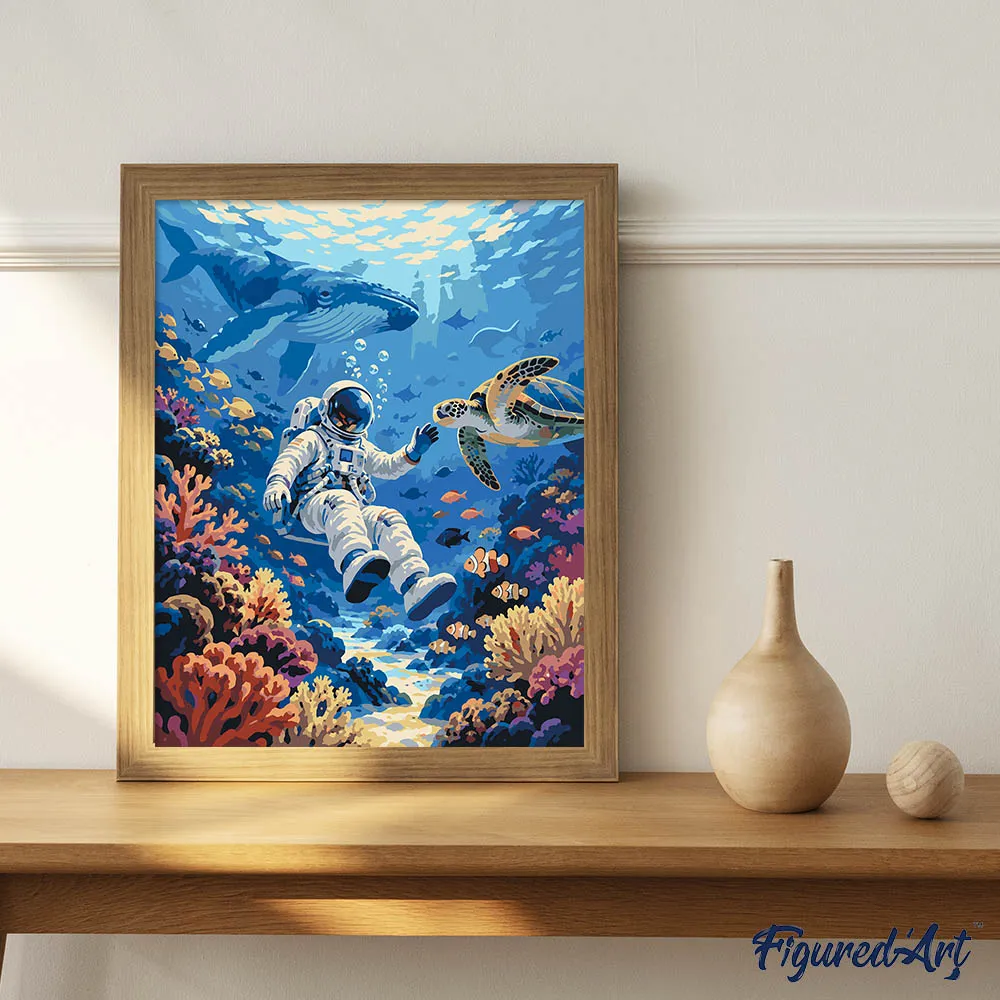 Figured'Art Avontuur van de Astronaut in het Koraalrif schilderen op nummer 40x50 cm
