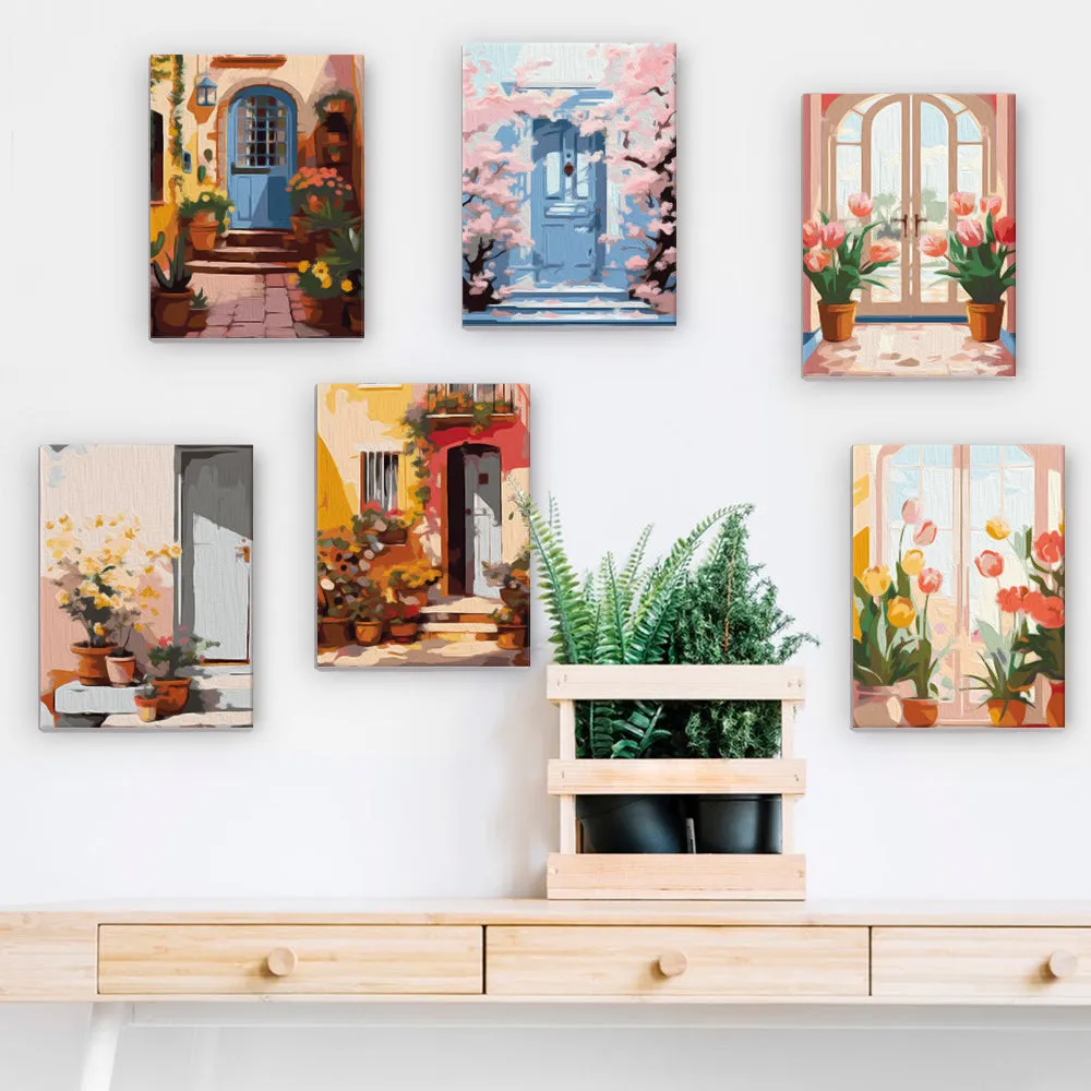 Figured'Art Mini Europese Architectuur en Bloemen schilderen op nummer 6 stuks