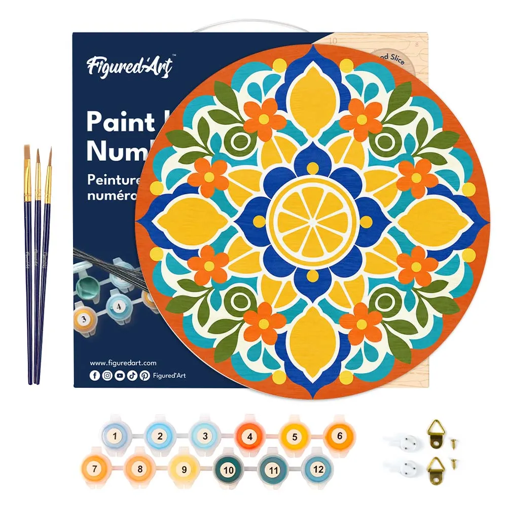 Figured'Art Citrusmandala schilderen op nummer houten schijf 30 cm
