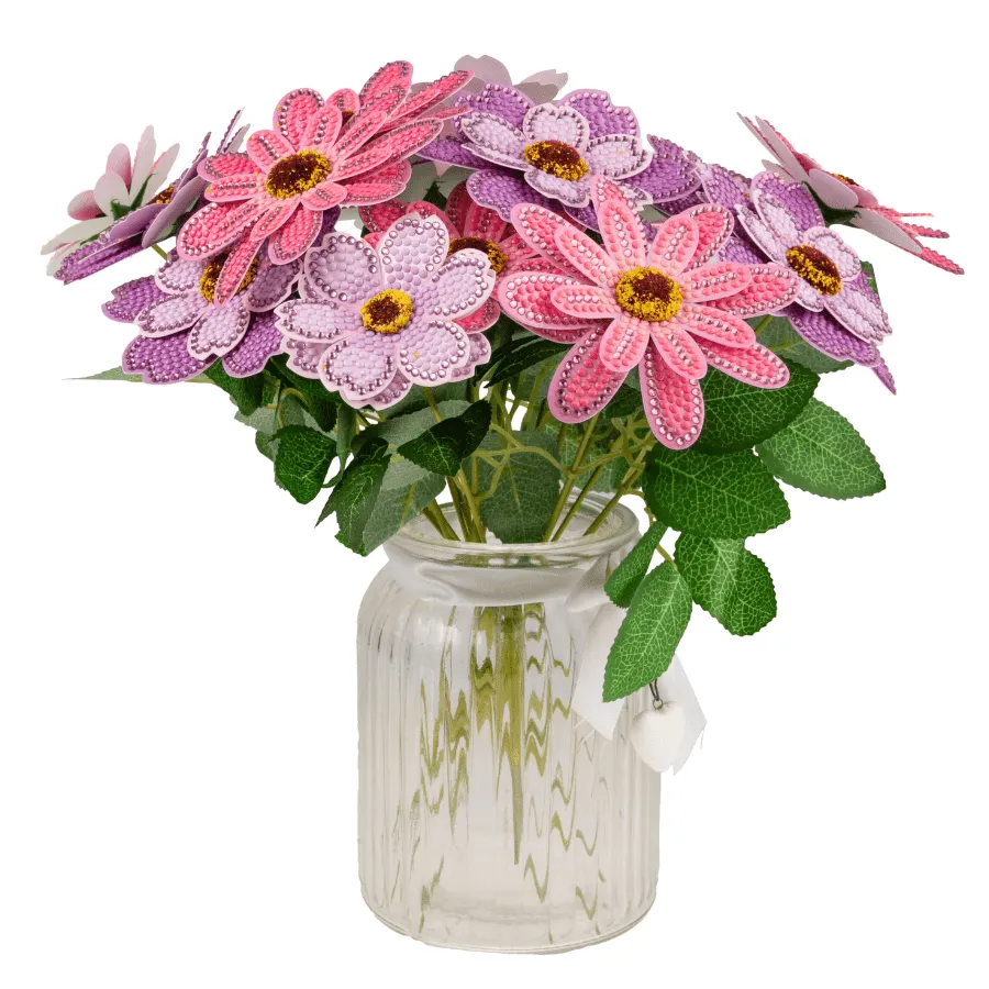 Craft Buddy Crystal Art 3D Flower roze lila boeket 32cm