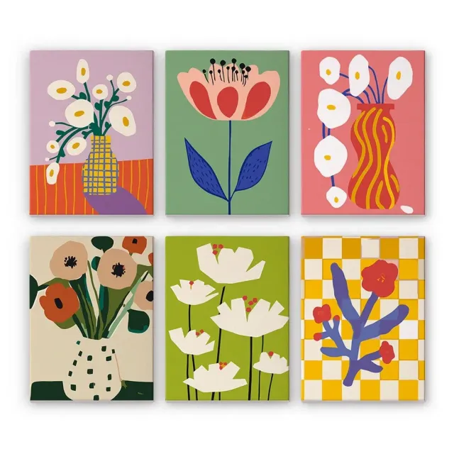 Figured'Art Abstracte Bloemenvazen mini schilderen op nummer 15x20cm 6 stuks