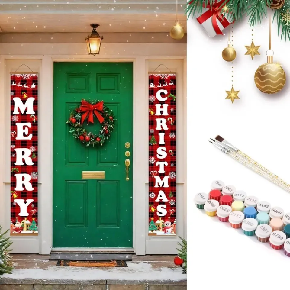 Figured'Art Kerstschuilplaats deur banners schilderen op nummer 20x120cm set