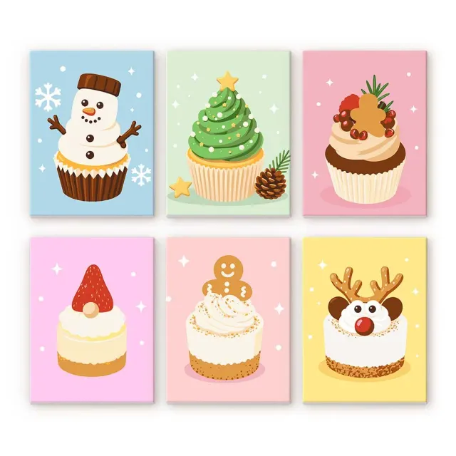 Figured'Art Mini Kerstcupcakes schilderen op nummer 6x 15x20 cm