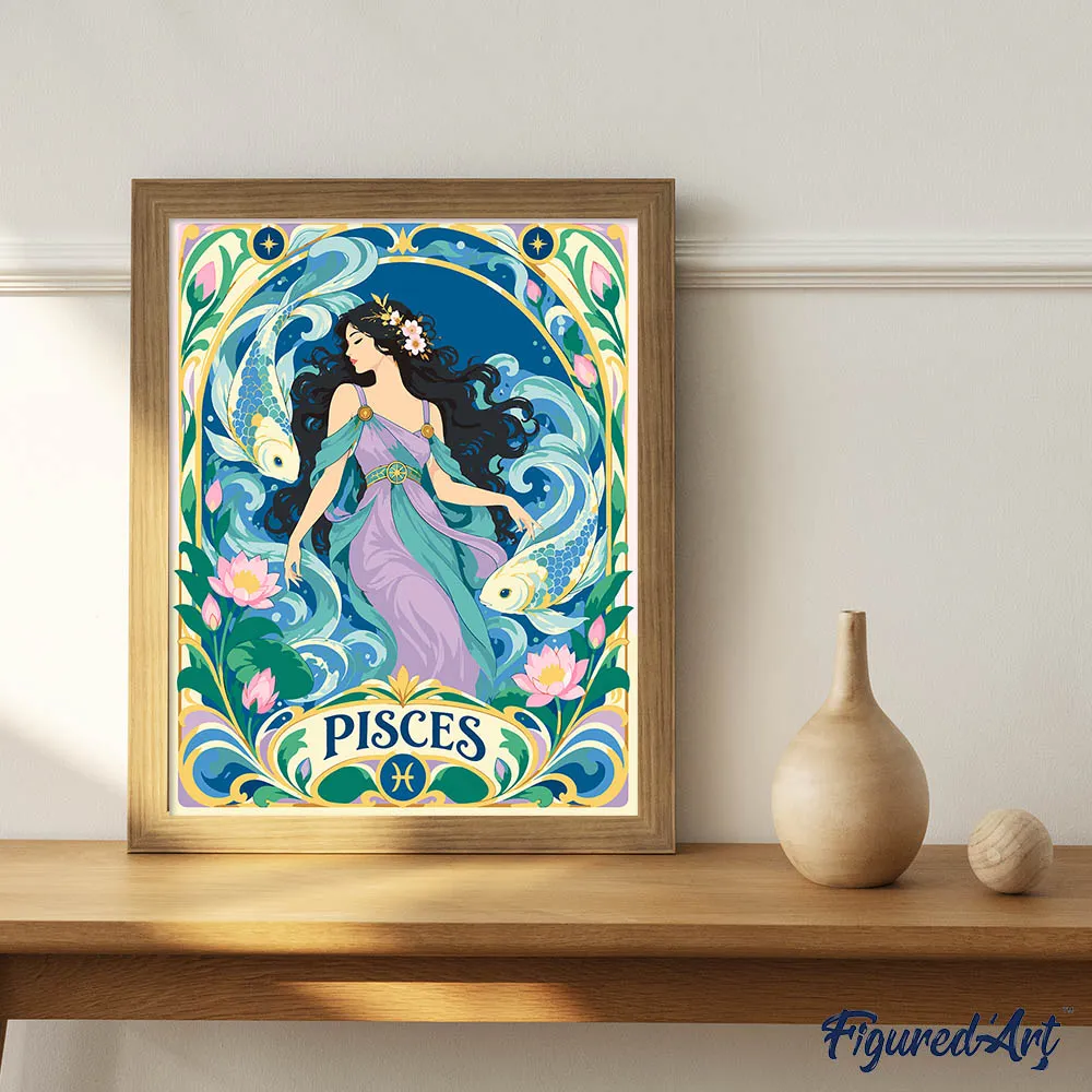 Figured'Art Art Nouveau Sterrenbeeld Vissen schilderen op nummer 40x50cm