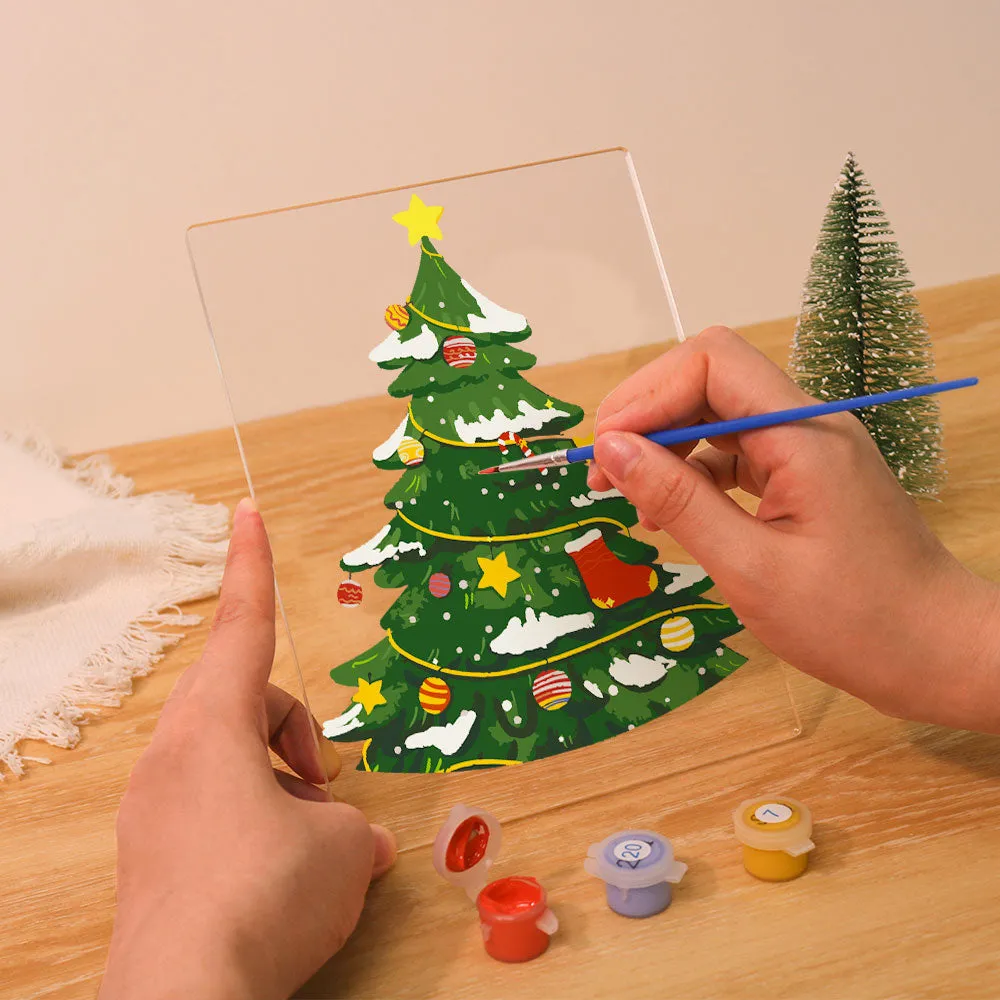 Figured'Art Kerstboom schilderen op nummer 15x20 cm met LED voet