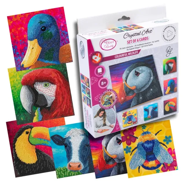 Craft Buddy Crystal Art Colourful Wildlife kaarten 6 stuks
