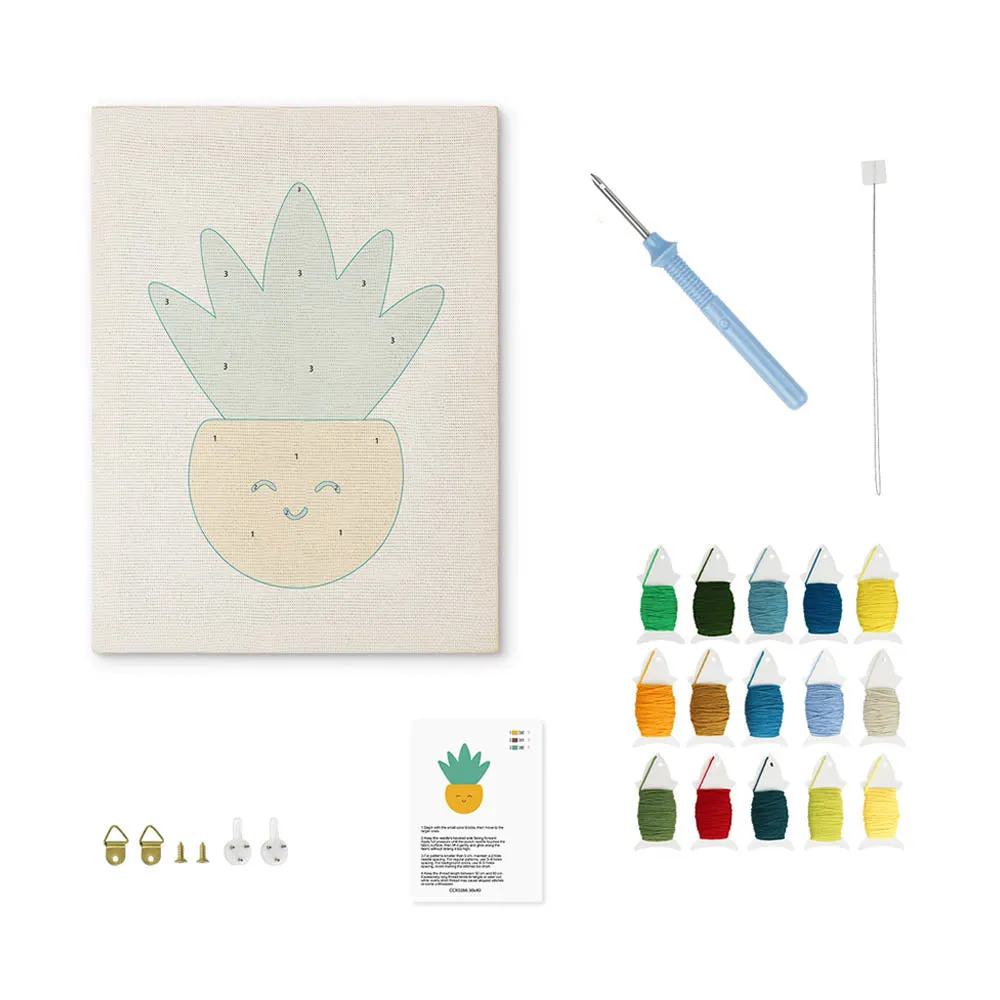 Figured'Art Zonnige Ananas punch needle pakket met frame katoen