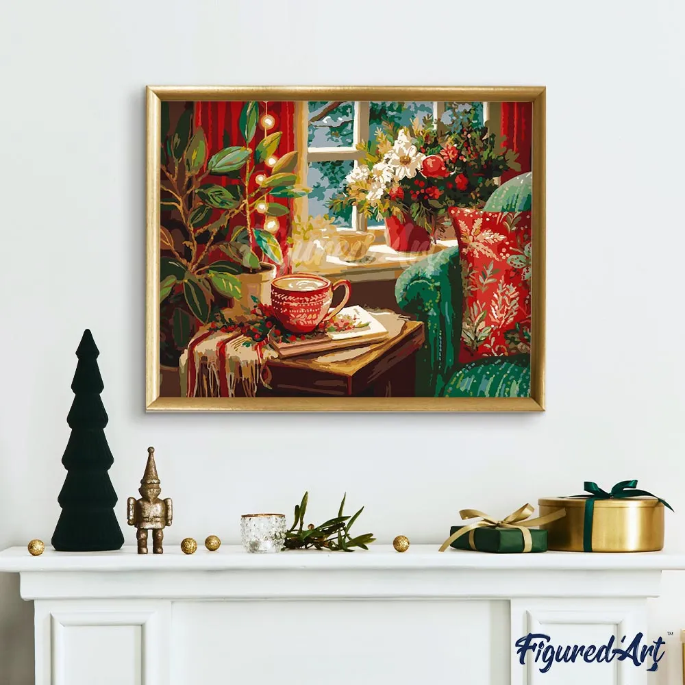 Figured'Art Feestelijke Koffiehoek schilderen op nummer 40x50cm winter
