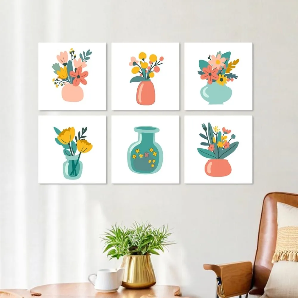 Figured'Art Mini Serie Minimalistische boeketten schilderen op nummer 20x20cm 6 stuks