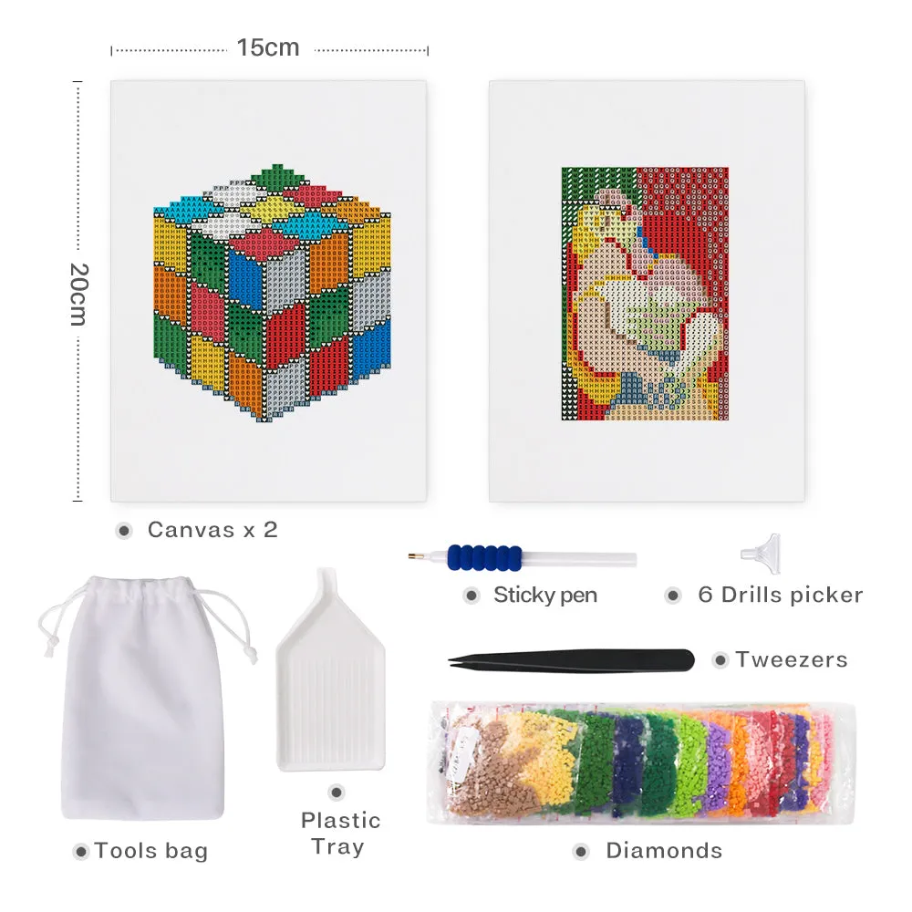 Figured'Art Mini Rubiks Kubus diamond painting 2 stuks 15x20cm full drill