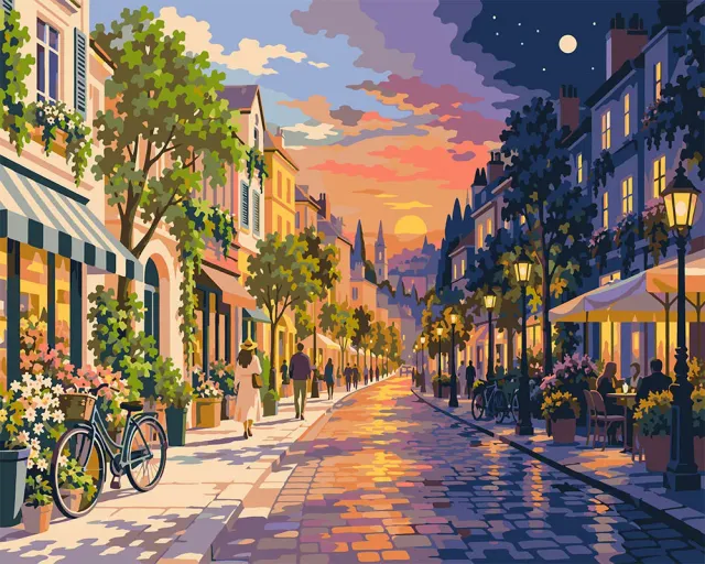 Figured'Art Van Dag tot Nacht in de Stad schilderij op nummer 40x50cm