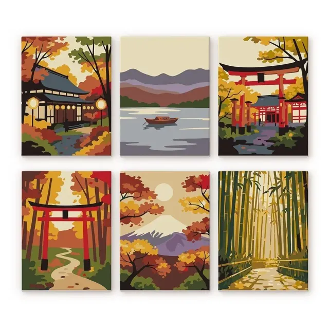 Figured'Art Rustig Japan schilderen op nummer 15x20cm 6 stuks