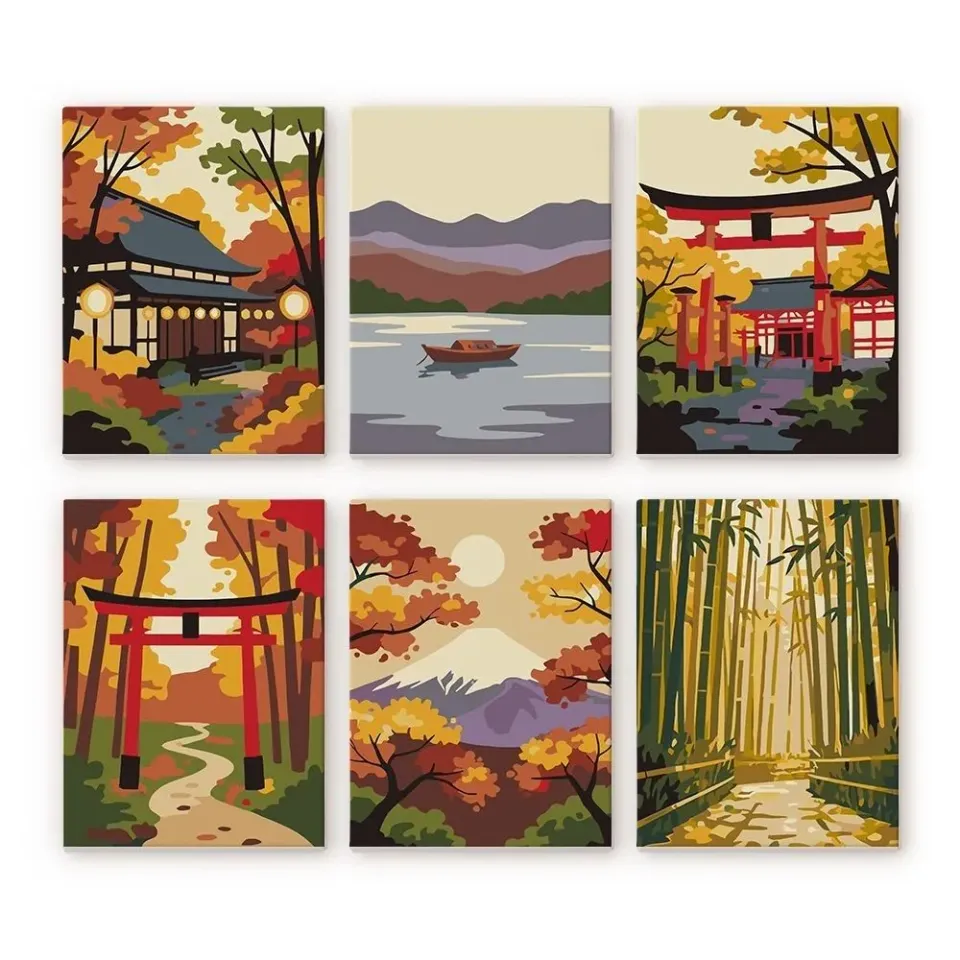 Figured'Art Rustig Japan schilderen op nummer 15x20cm 6 stuks