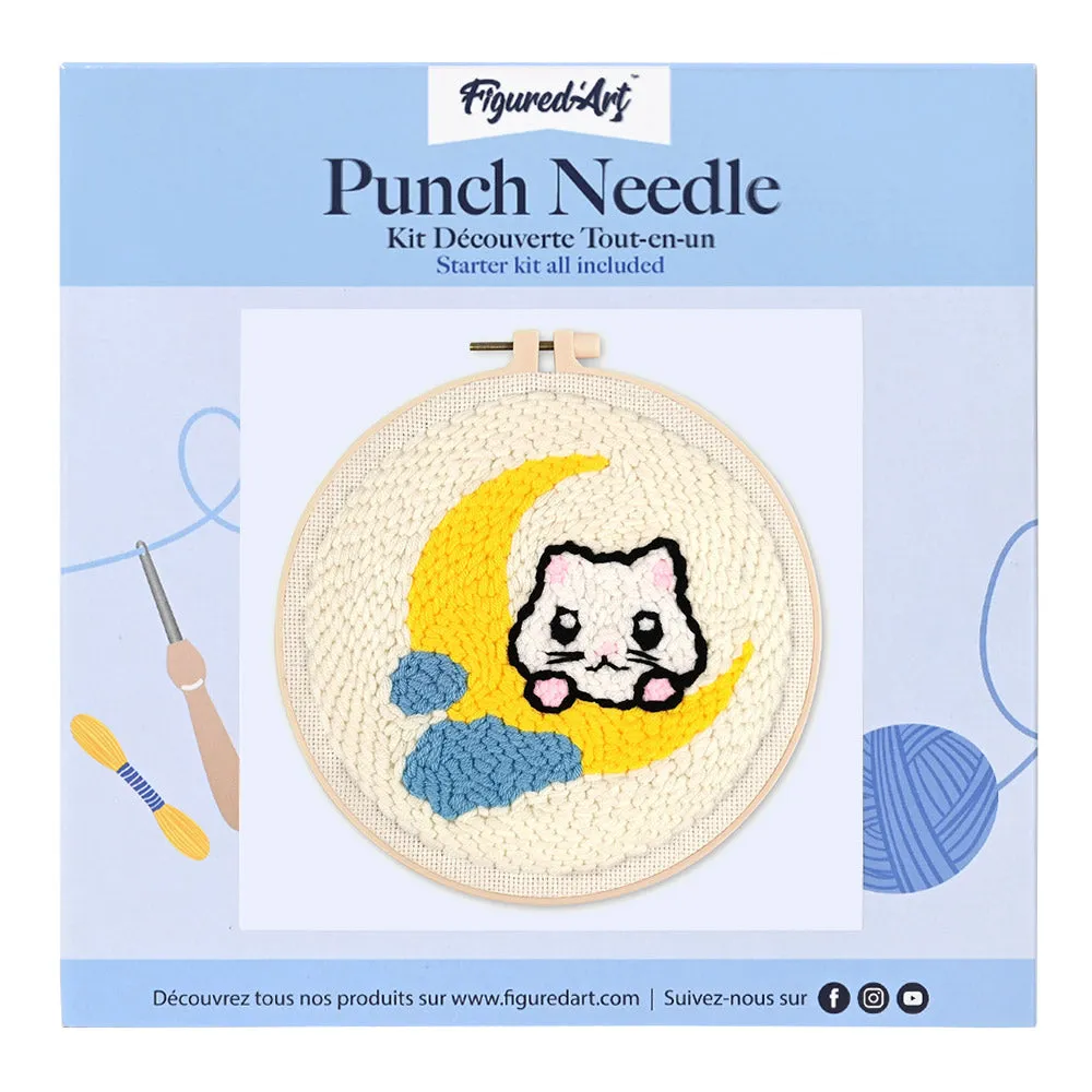 Figured'Art Punch Needle pakket Kat op de maan 20x20 cm wol