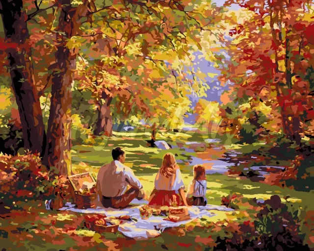 Figured'Art Herfstpicknick met Familie Schilderen op Nummer Canvas Gevorderd