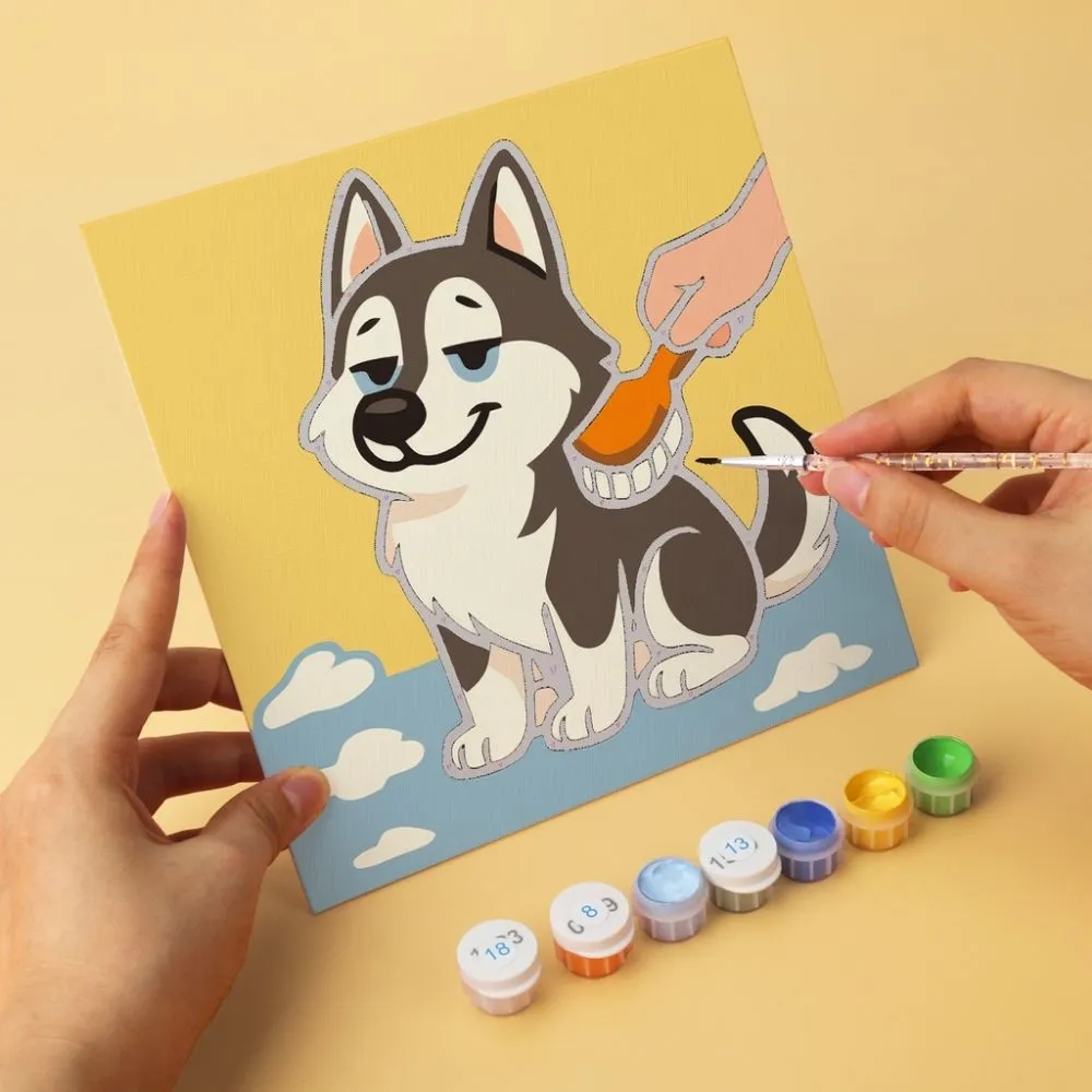 Figured'Art Mini Husky-spirit schilderen op nummer 20x20cm 6 stuks