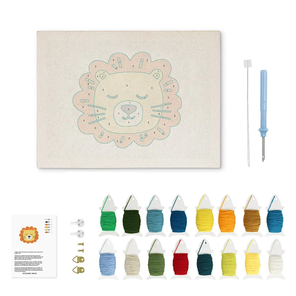 Figured'Art Punch Needle Slapende Leeuw pakket met frame 20x30 cm