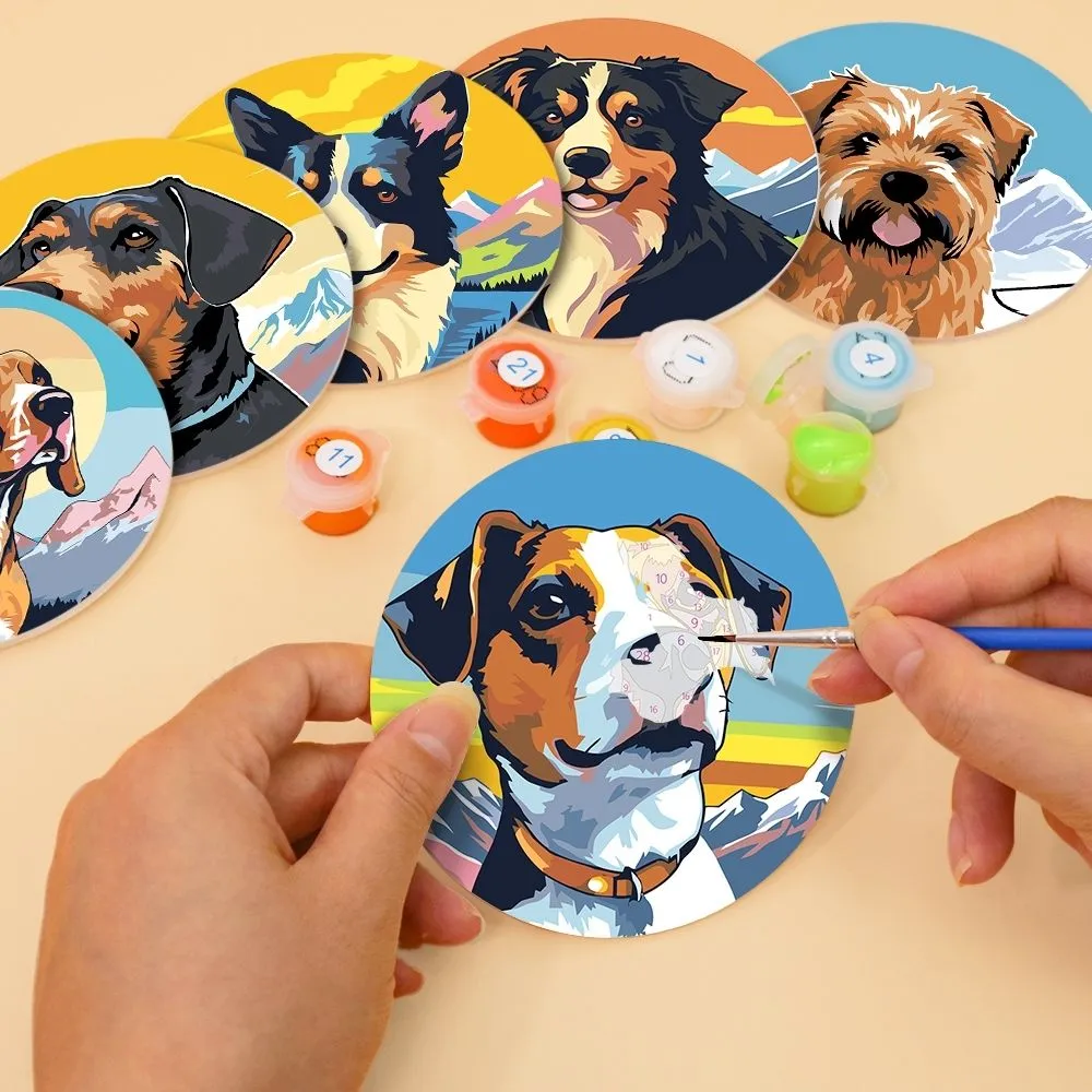 Figured'Art Schattige Honden schilderen op nummer onderzetters 6x 10cm