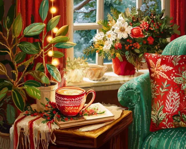 Figured'Art Feestelijke Koffiehoek diamond painting kerst full drill