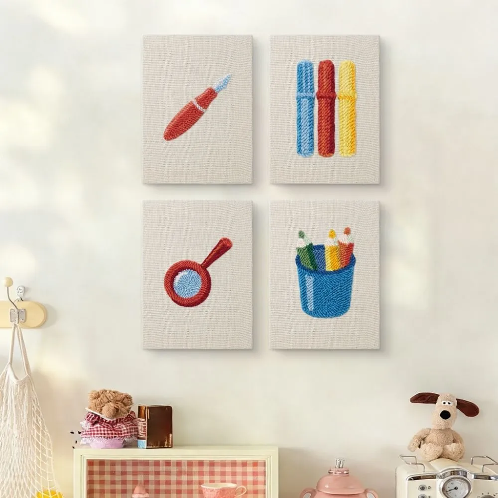 Figured'Art Punch Needle Minimalistische Bureau Iconen 4 Stuks