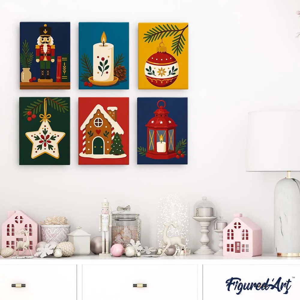 Figured'Art Mini Kersttradities schilderen op nummer 6 stuks 15x20cm