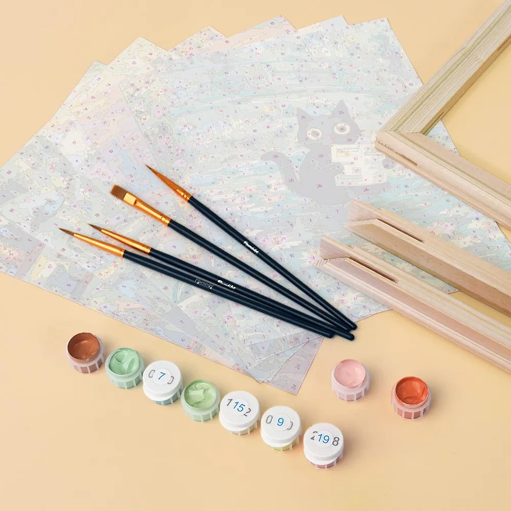 Figured'Art Mini Kat in Claude Monet-stijl schilderen op nummer 6 stuks
