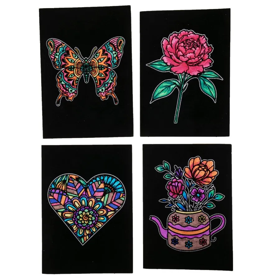 Craft Buddy Velvet Art wenskaarten set 24 stuks met stiften