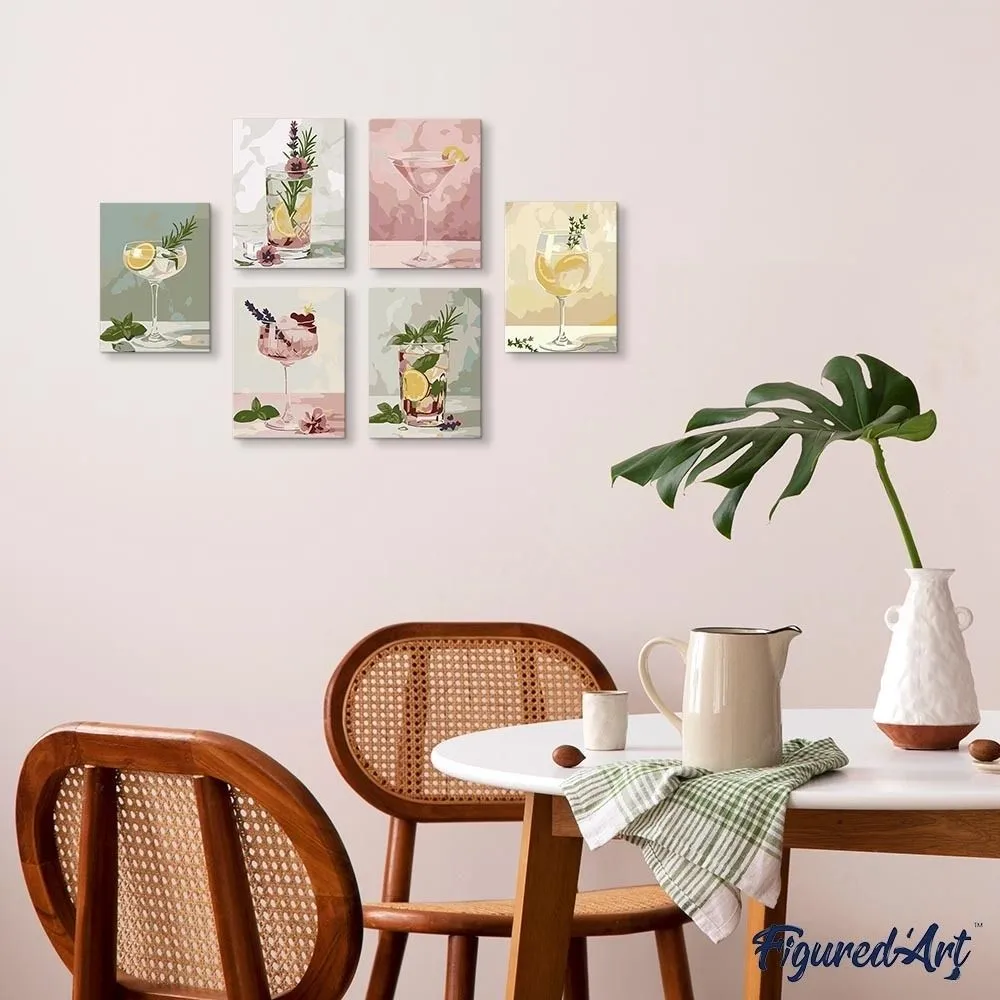 Figured'Art Botanische Dranken mini schilderen op nummer 15x20cm 6 stuks