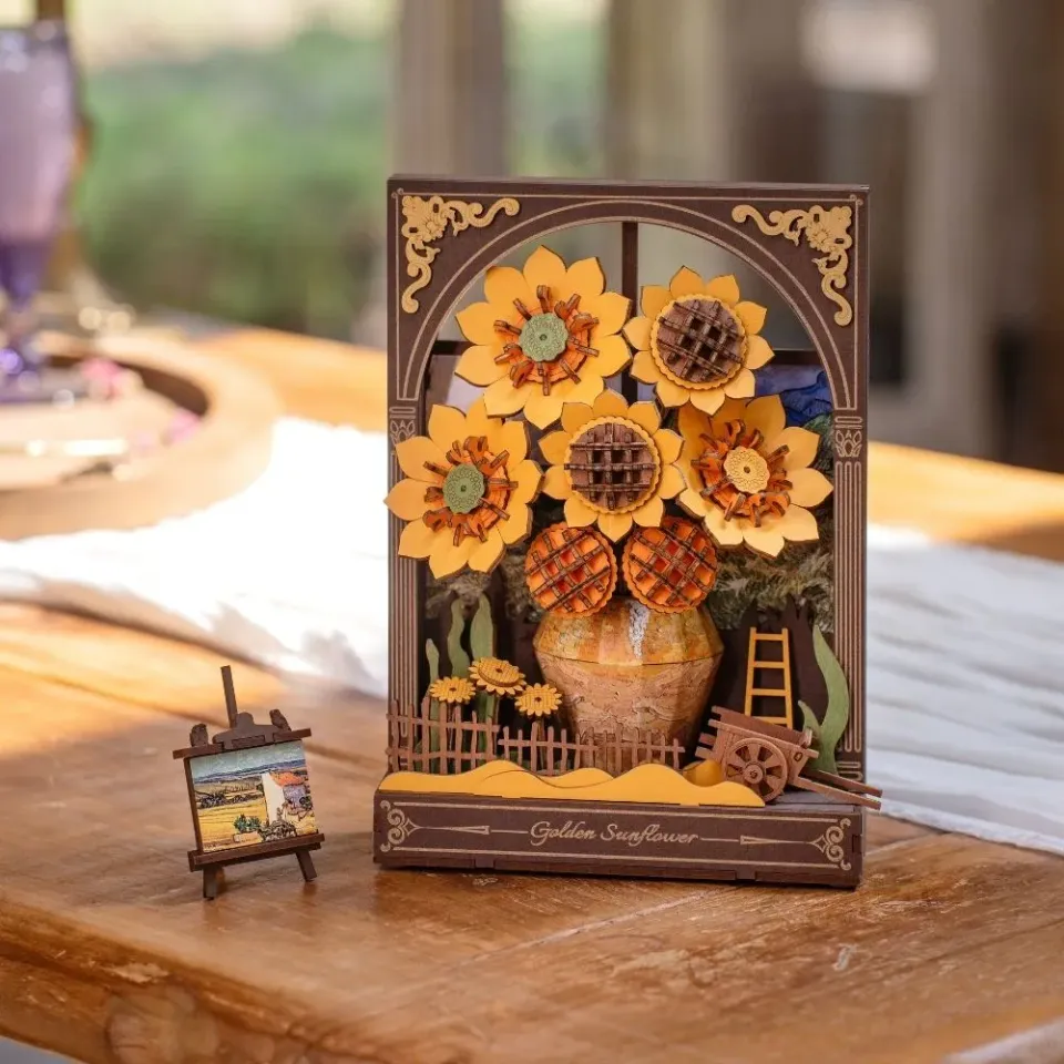 Figured'Art Gouden Zonnebloem 3D puzzel hout 266 stukjes LED