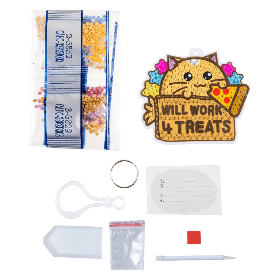 Craft Buddy Crystal Art Will Work 4 Treats sleutelhanger 9cm kat