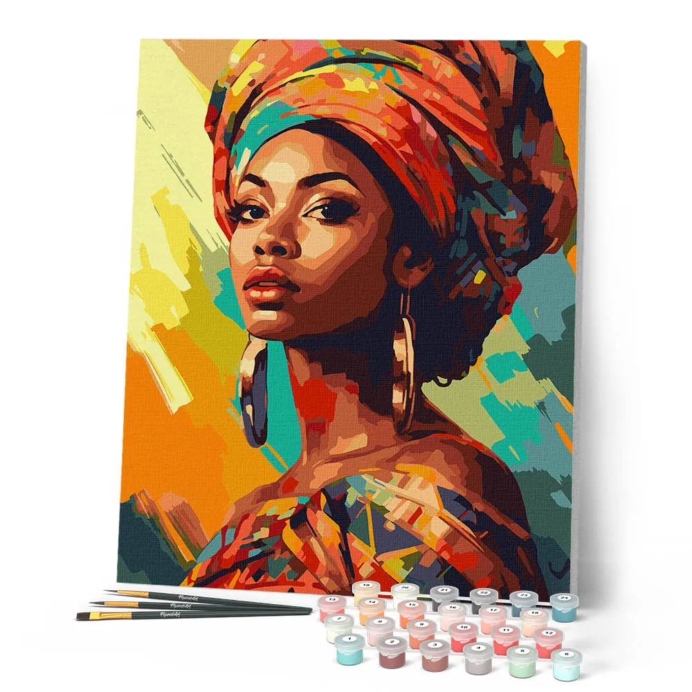 Figured'Art Vrouw met kleurrijke hoofddoek schilderen op nummer 40x50cm