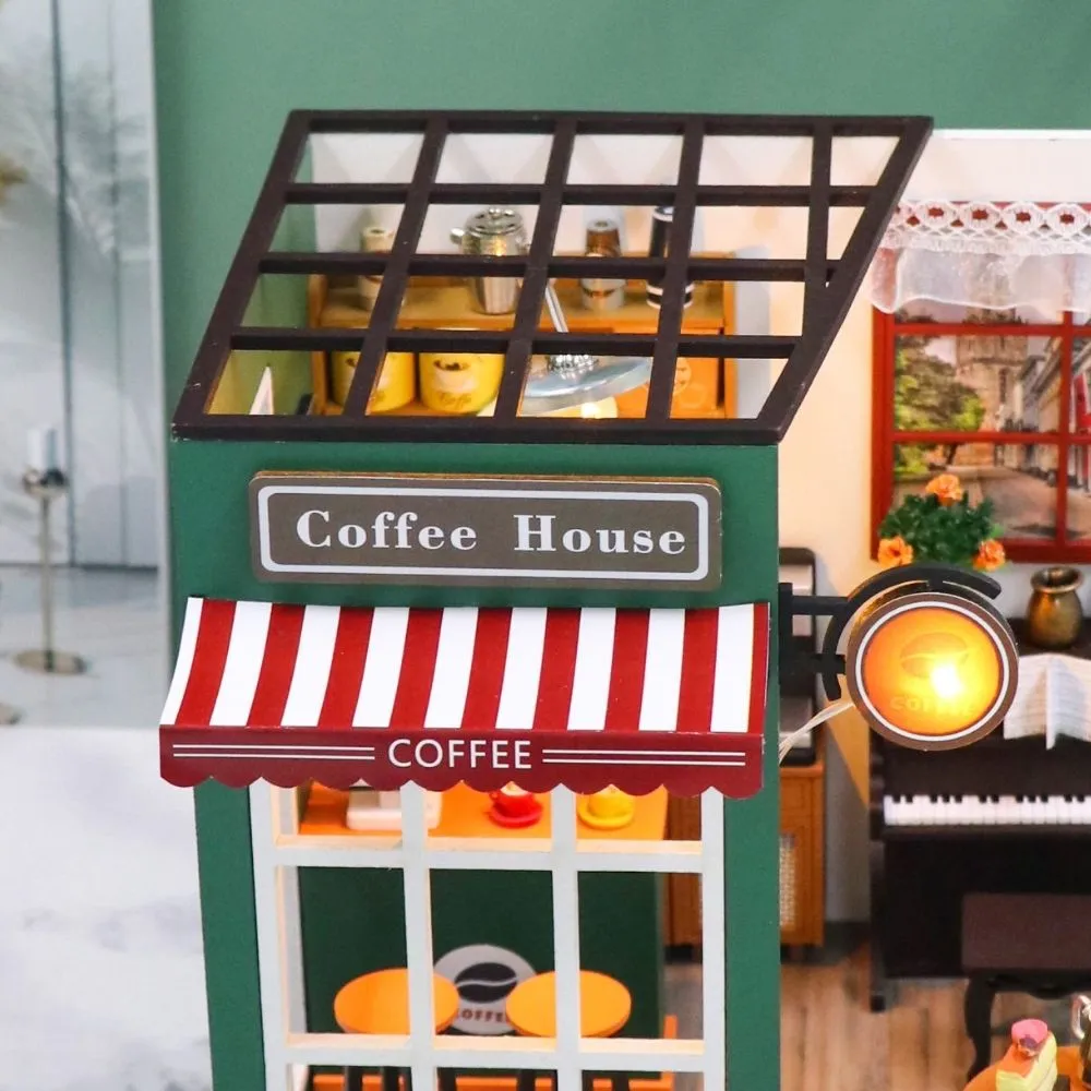 Figured'Art Middagkoffie miniatuurhuisje 22 cm met licht
