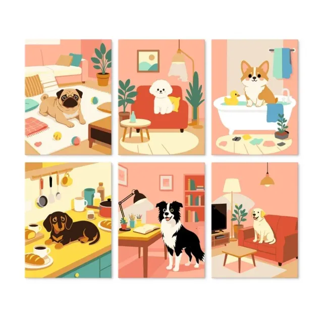 Figured'Art Mini Serie Honden thuis schilderen op nummer 15x20cm 6 stuks