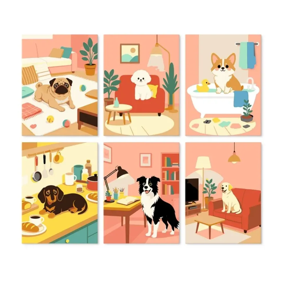 Figured'Art Mini Serie Honden thuis schilderen op nummer 15x20cm 6 stuks