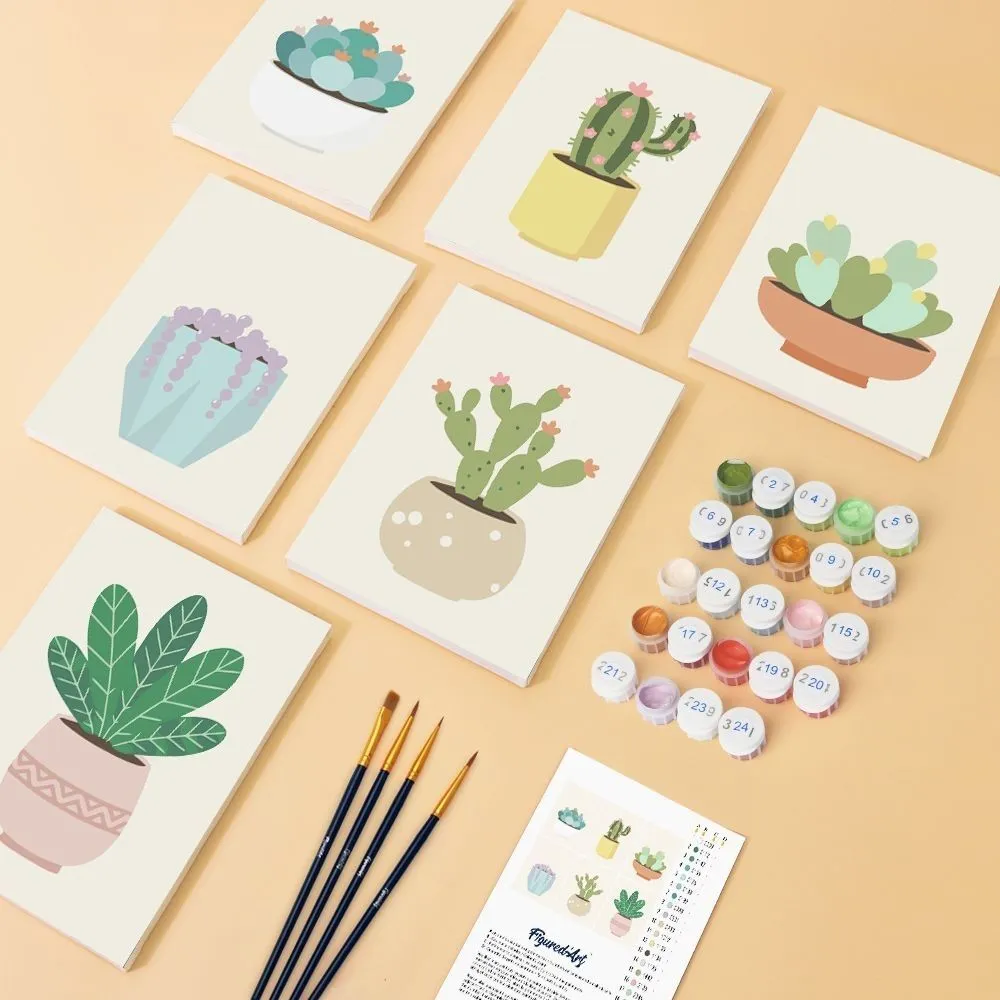 Figured'Art Cactuscollectie 2 mini schilderen op nummer 15x20 6x
