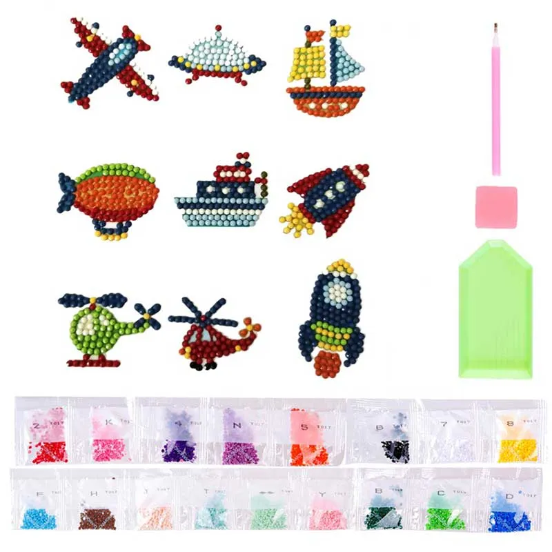 Figured'Art Vliegtuigen diamond painting stickers kinderen 9 stuks