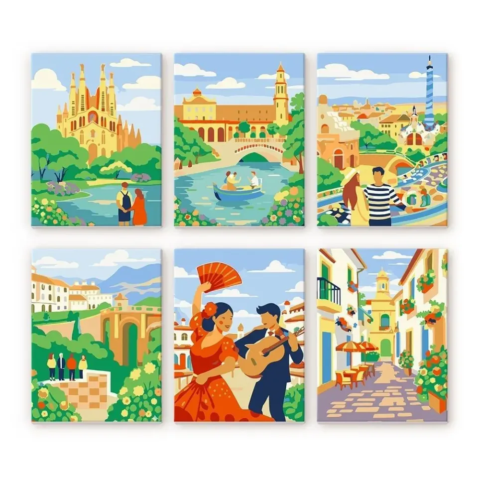 Figured'Art Mini Schilderen op Nummer Europese Steden 15x20cm 6 stuks