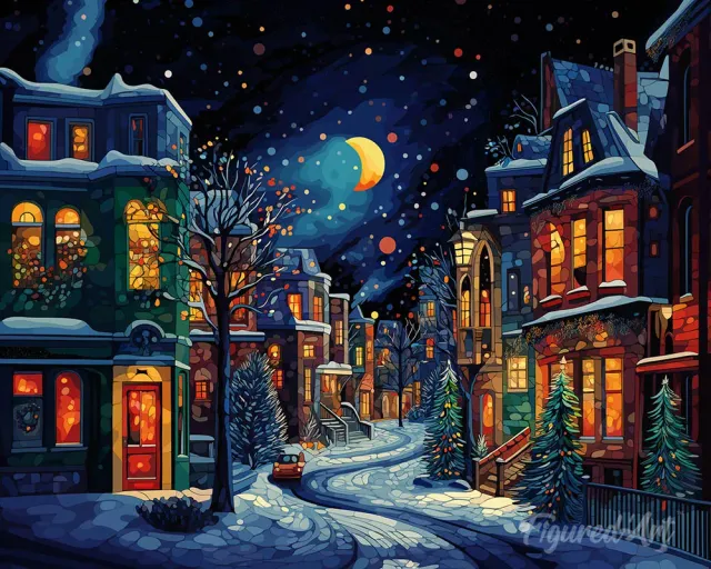 Figured'Art Halve Maan Winter diamond painting 40x50 ingelijst vierkant