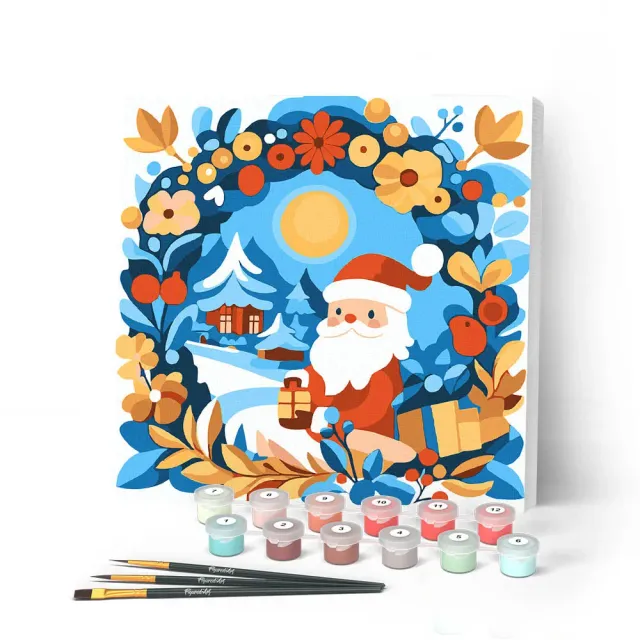 Figured'Art Krans en Kerstman mini schilderen op nummer canvas 20x20cm frame