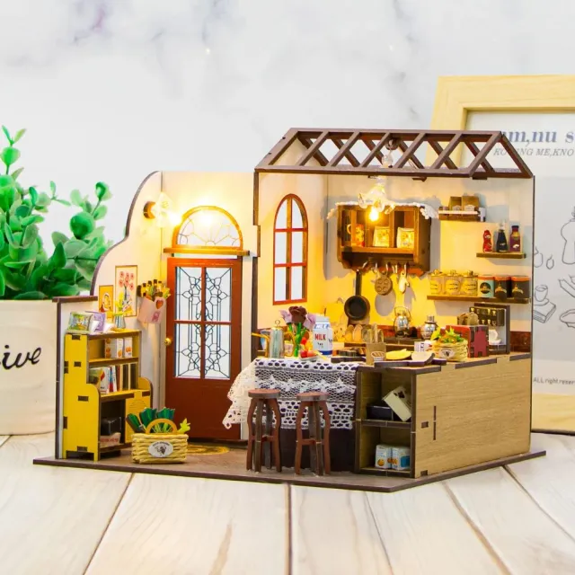 Figured'Art Miniatuurhuisje Peta's Keuken DIY pakket met ledverlichting
