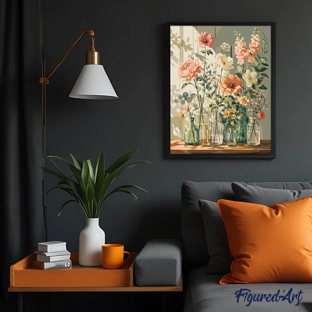 Figured'Art Wilde bloemen glazen vaas schilderen op nummer 40x50
