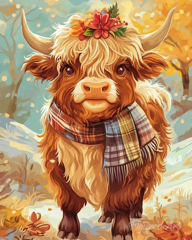 Figured'Art Schotse Hooglander diamond painting 40x50cm herfst