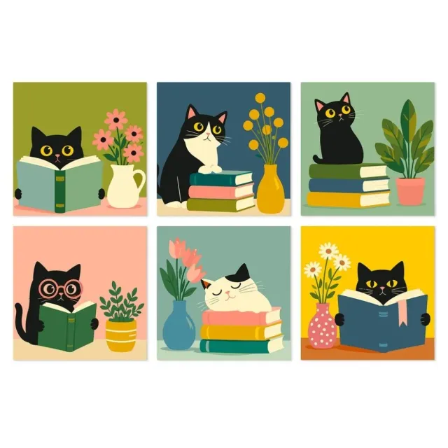 Figured'Art Literaire katten schilderen op nummer 20x20cm 6 stuks