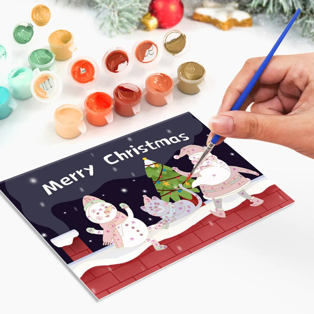 Figured'Art Serie 5 kerstkaarten schilderen op nummer set van 6