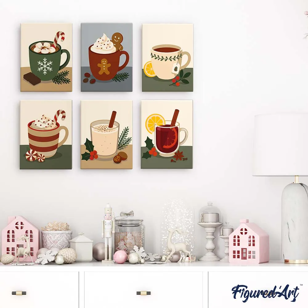 Figured'Art Gezellige Winterdranken mini schilderen op nummer 6 stuks