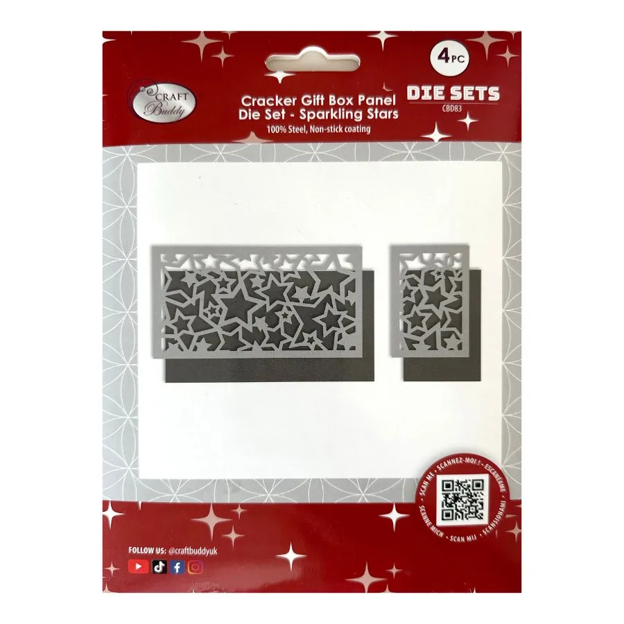 Craft Buddy Sparkling Stars Cracker Gift Box snijmallen 4 stuks sterren