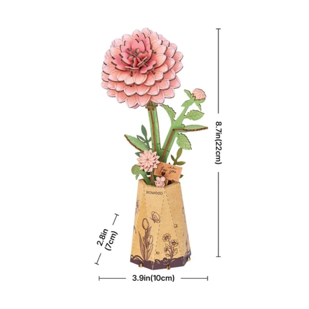Figured'Art Roze Dahlia 3D Puzzel Hout 93 stukjes decoratie