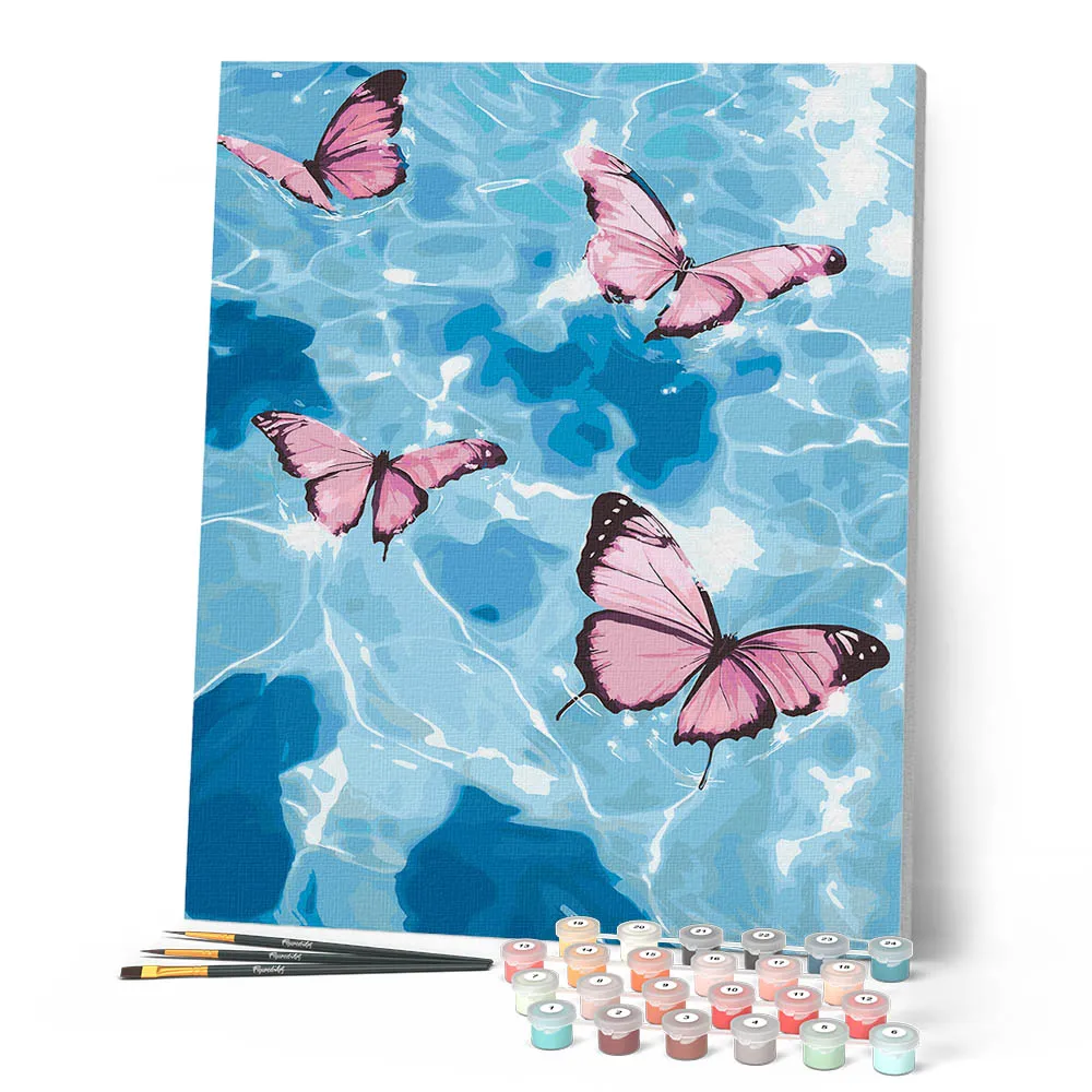 Figured'Art Roze vlinders op het water schilderij 40x50 cm