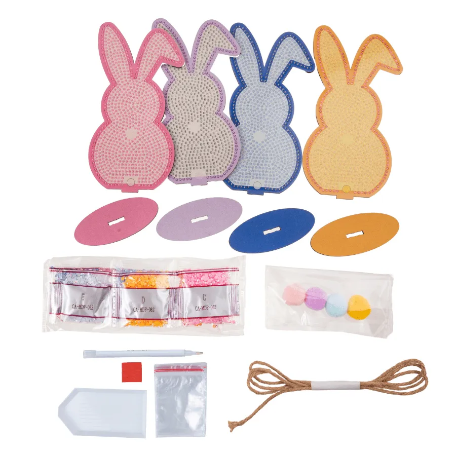 Craft Buddy Crystal Art Easter Rabbits houten kit set van 4 pastel